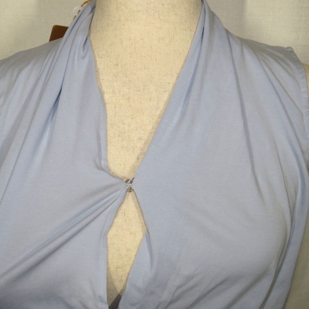 OGL Stretch Lyocell Matte Smooth Smooth Surplice Sleeveless Top Blue Size Medium - Picture 7 of 9